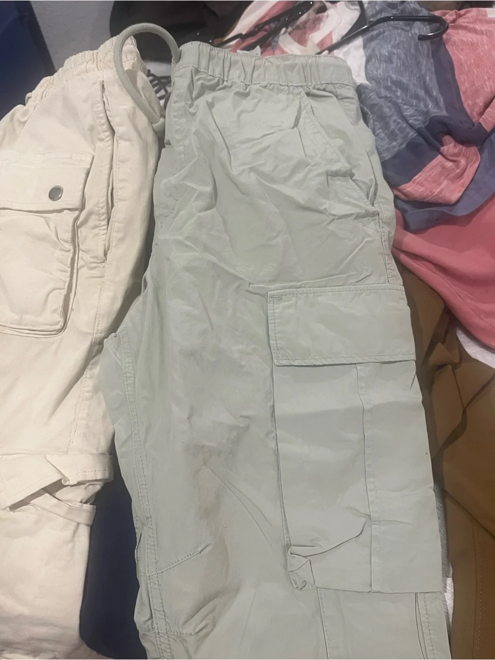 2pr Zara Men’s Cargo Pants - Light Green and Cream -